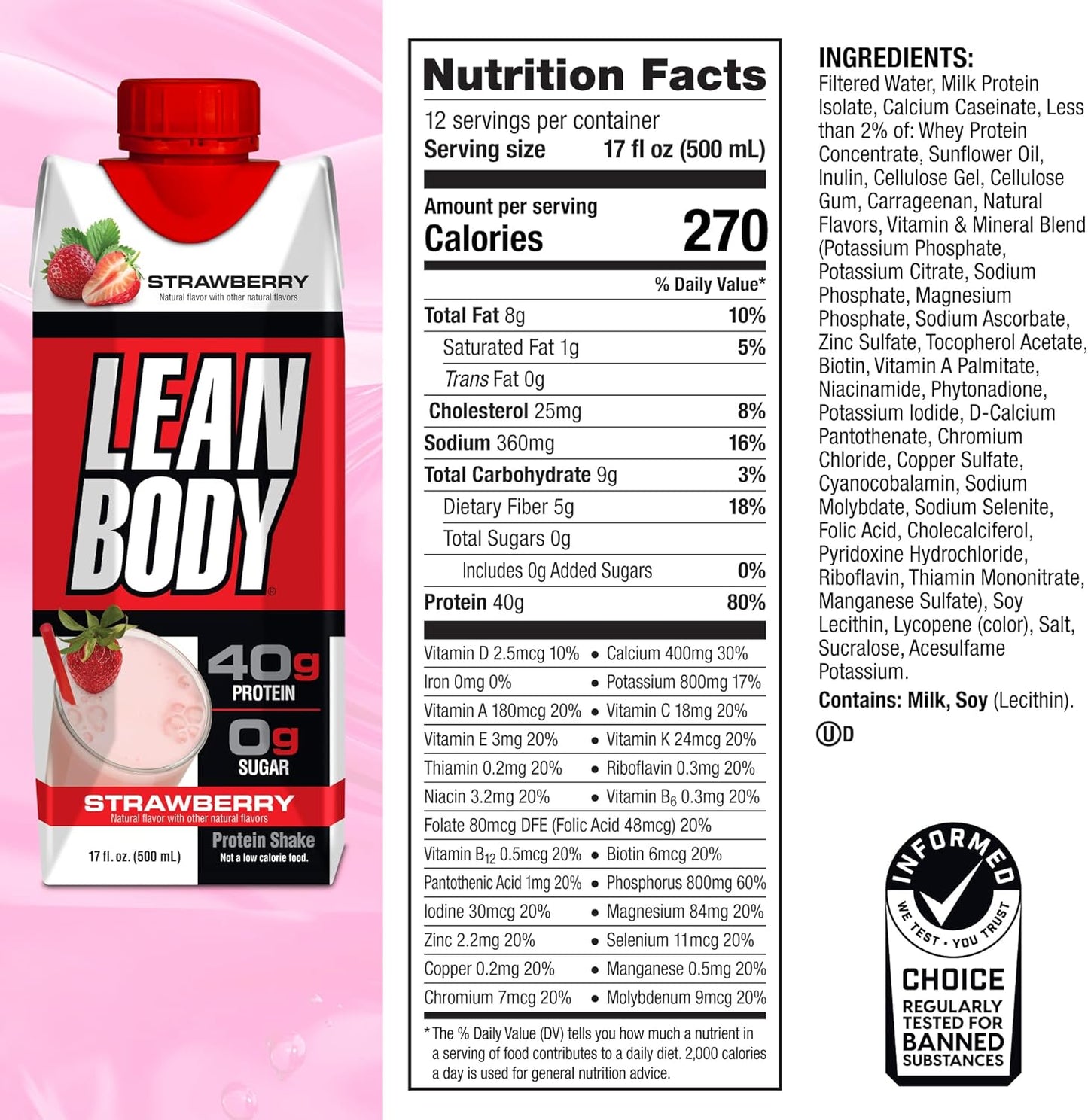 Labrada丨Lean Body 蛋白飲品 - 士多啤梨奶昔味