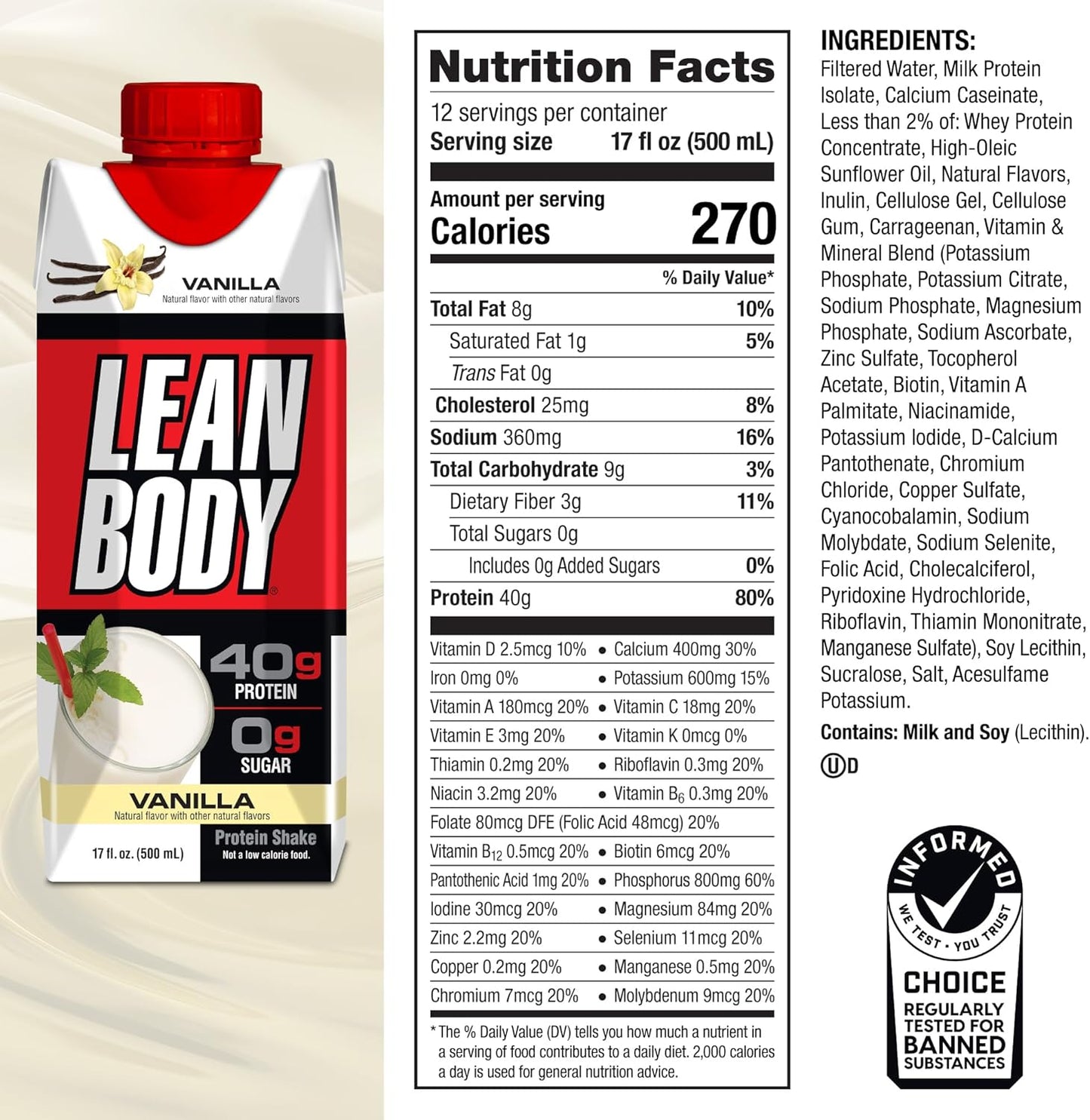 Labrada丨Lean Body 蛋白飲品 - 雲呢拿奶昔味