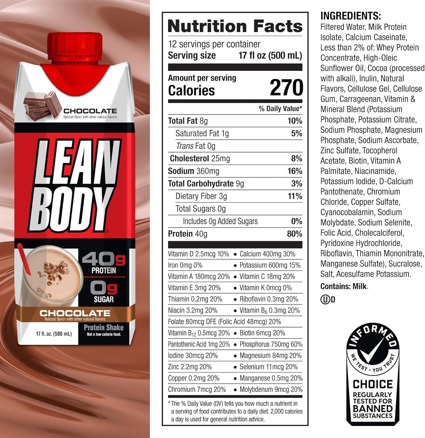 Labrada丨Lean Body 蛋白飲品 - 朱古力奶昔味